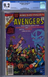 AVENGERS ANNUAL #7 CGC 9.2 DEATH ADAM WARLOCK THANOS CAPT MARVEL JIM STARLIN WP