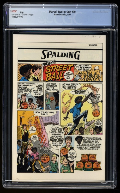 Marvel Two-In-One #30 CGC NM+ 9.6 Off White to White Spider-Woman Thing!