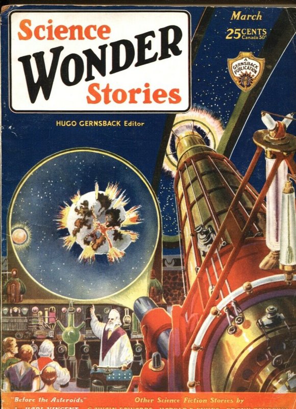SCIENCE WONDER STORIES #10-MAR 1930-SPACE CANNON COVER-FRANK R PAUL-PULP