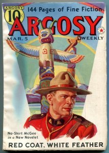 Argosy Pulp March 5 1938- Red Coat White Feather- RCMP Totem Pole cover VF