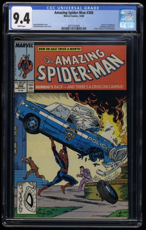 Amazing Spider-Man #306 CGC NM 9.4 Action Comics #1 Homage McFarlane!