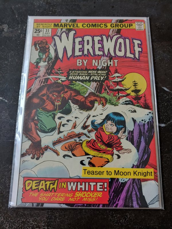 Werewolf by Night #31  (1975) teaser to MOON KNIGHT! MARVEL KEY!