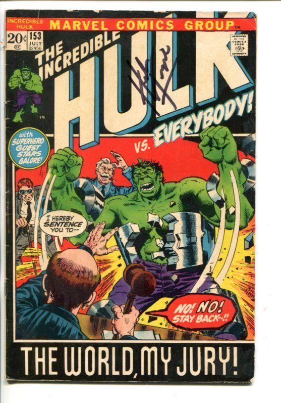 THE INCREDIBLE HULK #153-1972-MARVEL- SIGNED HERB TRIMPE COVER-vg