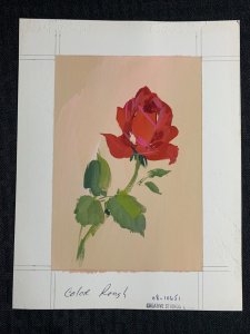 HAPPY VALENTINES DAY Red Rose Painted Color Rough 7x9 Greeting Card Art #10681