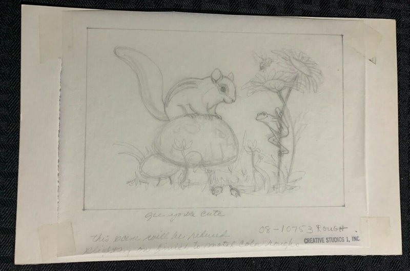 GEE YOURE CUTE Chipmuk on Mushroom w/ Frog Pencil 9x6 Greeting Card Art #10753
