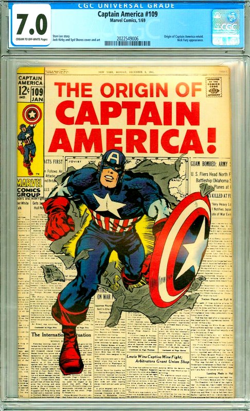 Captain America 109 CGC Graded 7.0 Origin Retold