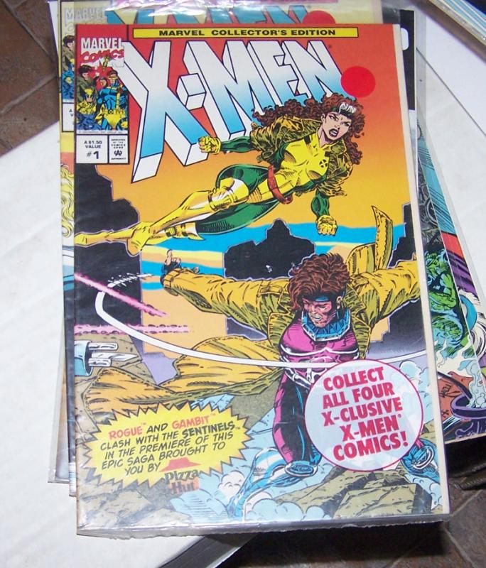 X-MEN # 1 MARVEL 1993 RARE PIZZA HUT POLYBAGGED ROGUE+GAMBIT vs sentinels