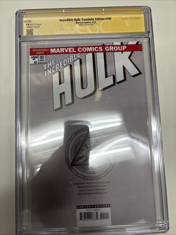 Incredible Hulk : Facsmile Edition (2023) # 1 (CGC 9.8 SS) Signed Kaare Andrews