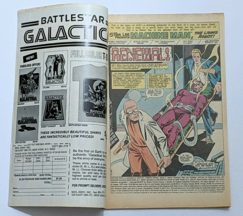 Machine Man #10 (Aug 1979, Marvel) VG 4.0 Origin Retold Steve Ditko cover & art