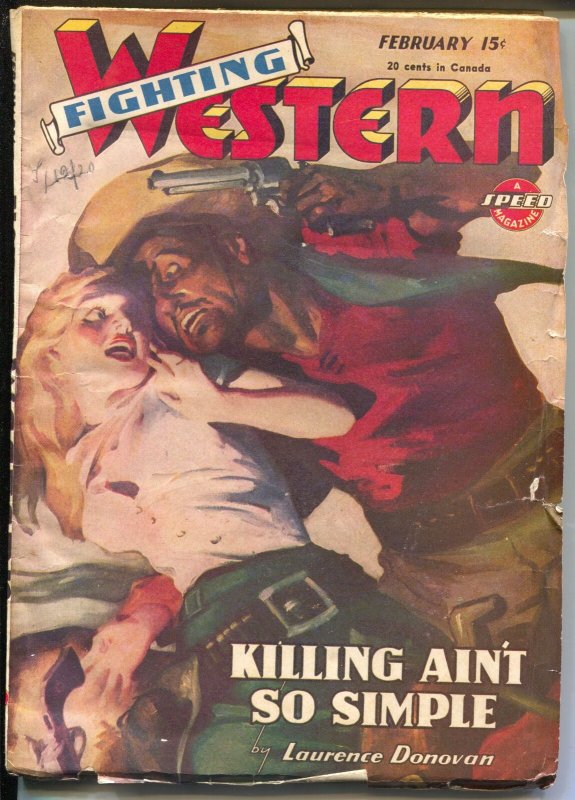 Fighting Western #1 2/1945-Trojan-GGA cover-violent-post Spicy title-VG/FN