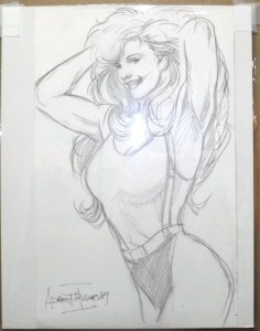 ADAM HUGHES Original Comic Book Sketch Art Drawing She-Hulk Signed and Dated 