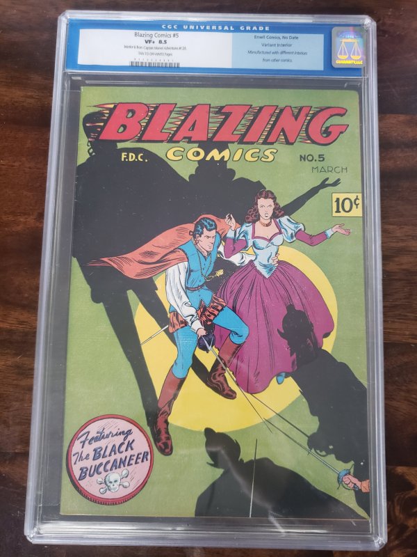 Blazing Comics 5 CGC 8.5 (manufactured with interior of Captain Marvel 128)
