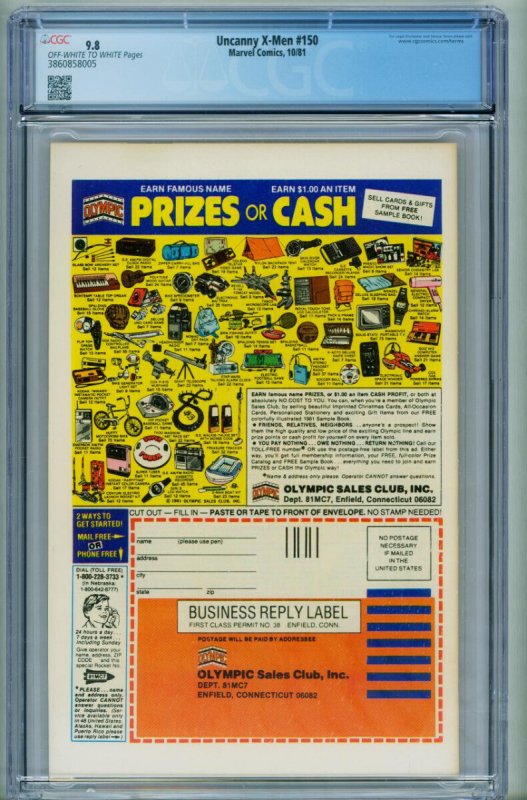 X-MEN #150 CGC 9.8 // comic book // 1981 // MARVEL // 3860858005