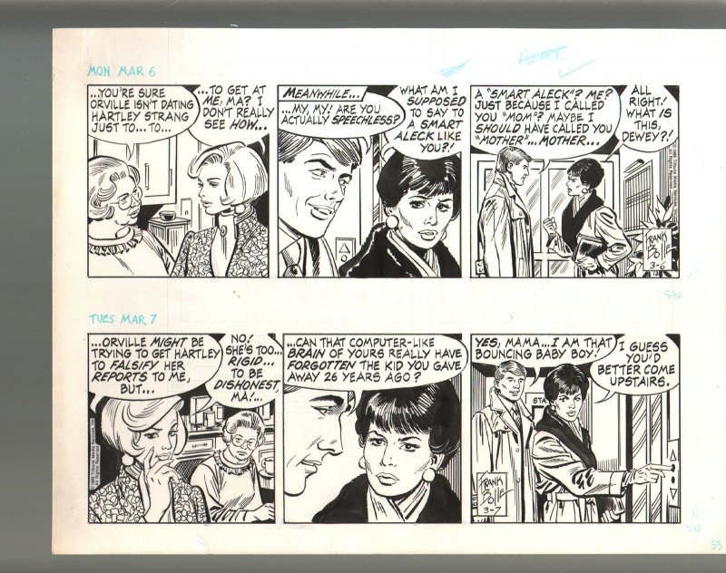 Winnie Winkle Original Double Daily Comic Strip Art  3/6 & 3/7 1989 Frank Bolle