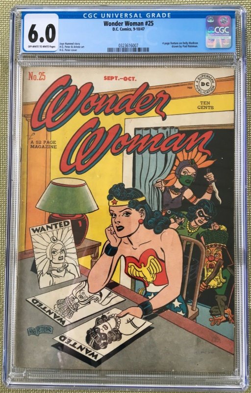 WONDER WOMAN #25 CGC 6.0 -- O/W TO WHITE PAGES! DOLLY MADISON H.G. PETER COVER