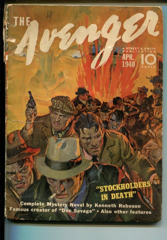 PULP:  Avenger  4/1940-Stockhoders In Death-Kenneth Robeson-hero pulp-FR/G