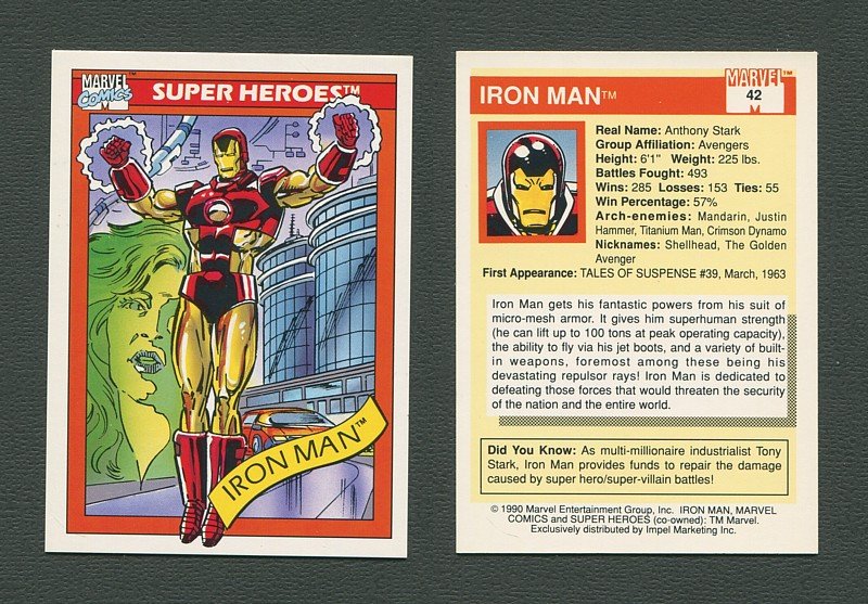 1990 Marvel Comics Card  #42 (Iron Man) / MINT