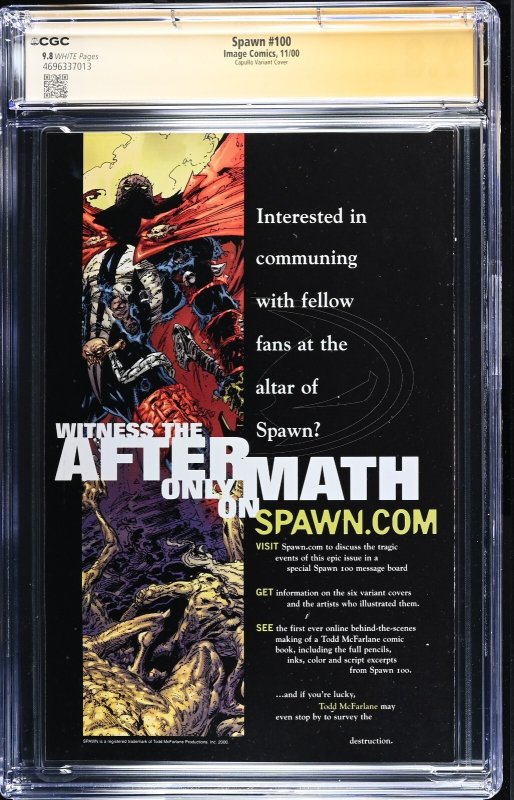 Spawn (2000) # 100 (CGC 9.8 SS) Signed Greg Capullo * Image Comics