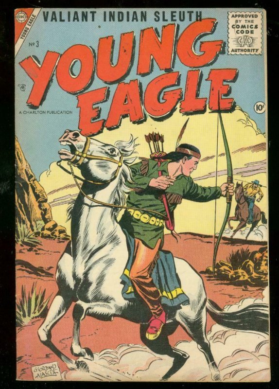 YOUNG EAGLE #3 1956-1ST CHARLTON ISSUE-INDIAN SLEUTH FN/VF