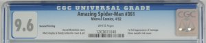 Amazing Spider-Man #361 CGC 9.6 - 2nd printing - 1st full Carnage - white pages 