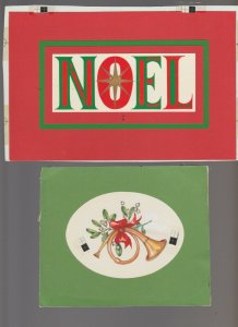 NOEL Christmas w/ Horn & Mistletoe 8x5 Greeting Card Art #FL49 LOT of 2