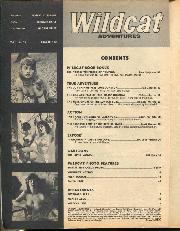 Wildcat Adventures August 1961- Alcohol Love Stimulant- Nude Ghoul -G