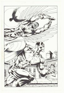 Captain America and Falcon Action Commission - 2003 Signed art by Andy Smith