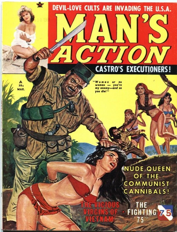 MAN’S ACTION-MAR 1962-BONDAGE-TERROR-CUBA COMMIE COVER-CHEESECAKE-PULP