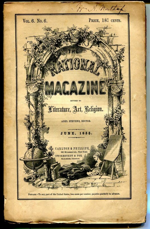 National Magazine 6/1855-pulp format-unique-rare-pre-Civil War-VG