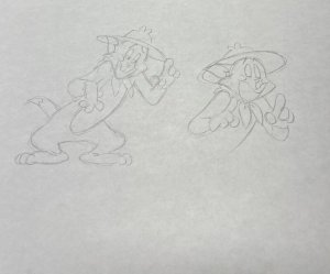 Tom And Jerry -  Two Character Original Pencil Sketch/Unknown Artist!