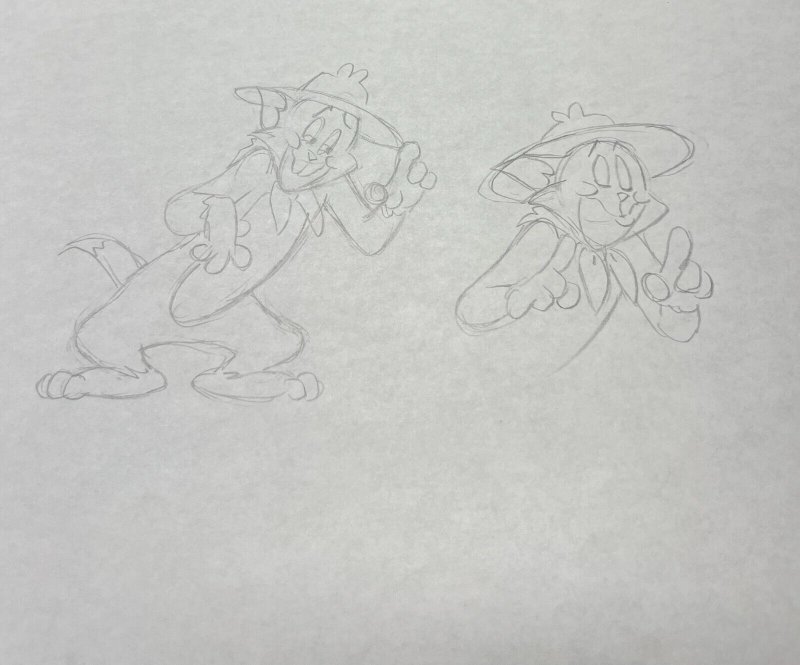Tom And Jerry -  Two Character Original Pencil Sketch/Unknown Artist!