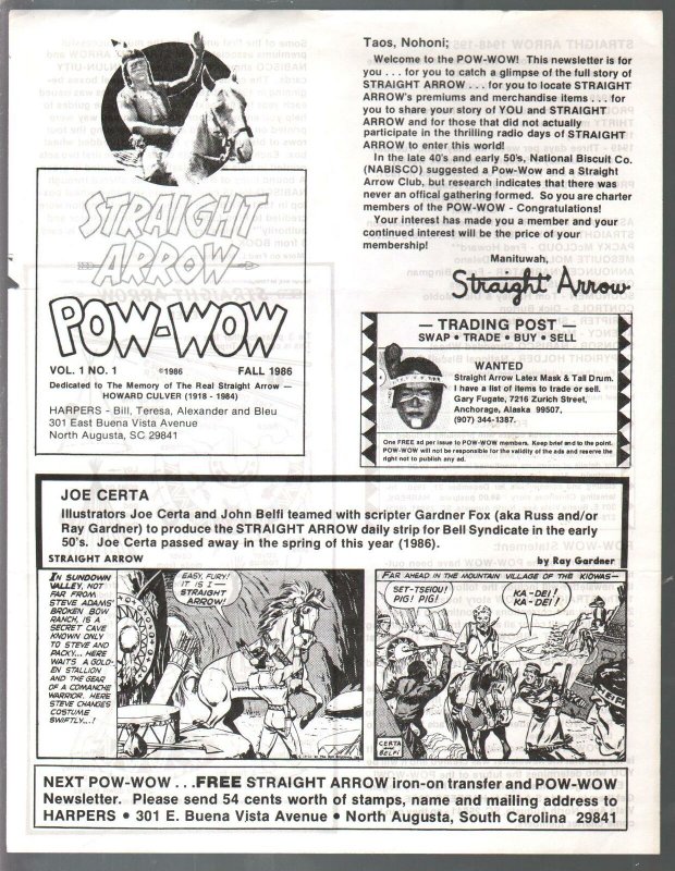 Straight Arrow Pow-Wow Fan Club Newsletters #1 1986-cover pages-secret cave r...