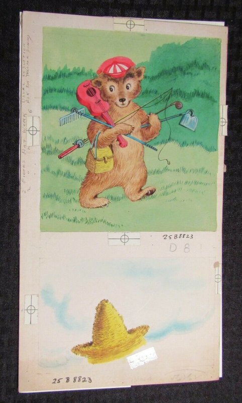 HAPPY BIRTHDAY Cute Bear Fishing For Jug 2pcs 8x17 Greeting Card Art #B8823 
