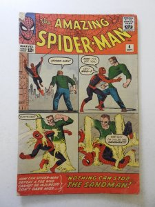 Amazing Spider-Man #4 (1963) VG- centerfold detached top staple, moisture stains