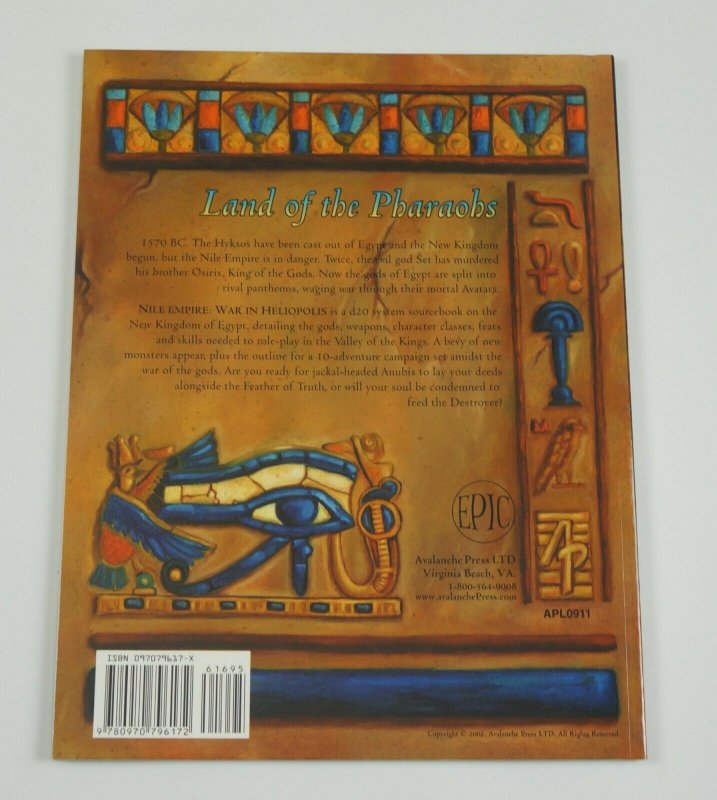 Nile Empire: War in Heliopolis SC d20 RPG sourcebook - Avalanche Press D&D 3E 9780970796172