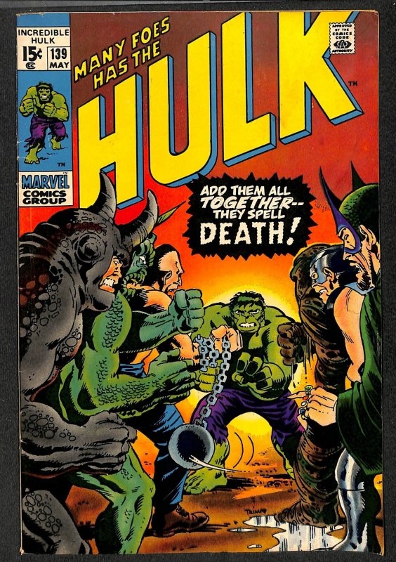 Incredible Hulk (1968) #139 FN 6.0 Marvel Comics