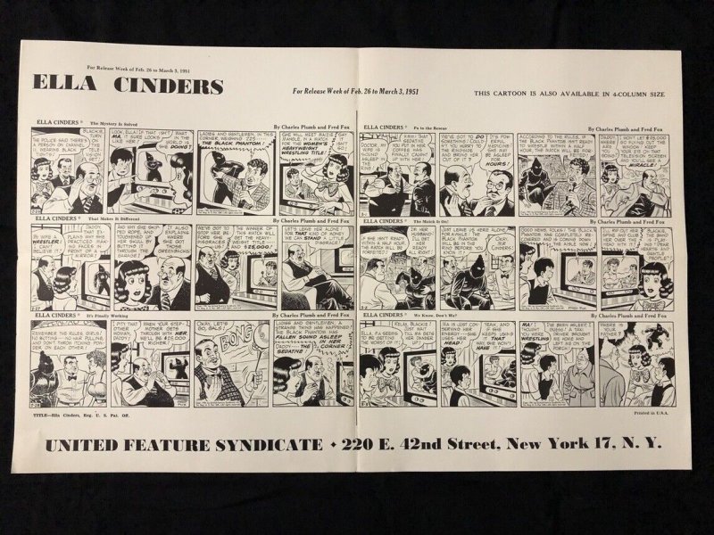 Ella Cinders Newspaper Comic Dailies Proof Sheet 2/26/1951