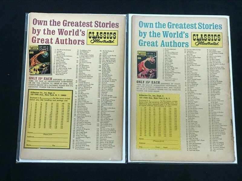 CLASSICS ILLUSTRATED #17+22 2PC LOT (VG+) JAMES FENIMORE COOPER!! 1965-66 