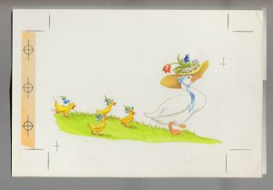 COMING YOUR WAY Duck & Ducklings w Flower Hats 9x6 Greeting Card Art #E2471