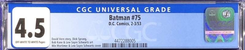 Batman #75 CGC 4.5 VG+ (1953) OW-White Pages