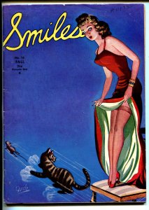 MAG: Smiles #16 Fall 1945-pin-up girl cover by Guido-color cartoons-pulp fict...