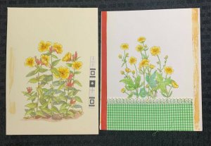 BIRTHDAY Watercolor Yellow Flowers 6x8 Greeting Card Art #8442 & 30036 LOT of 2