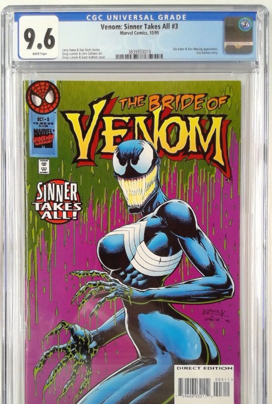 VENOM SINNER TAKES ALL 3 (1995) CGC 9.6 1ST APPEARANCE SHE-VENOM (SLAB GRADE) 