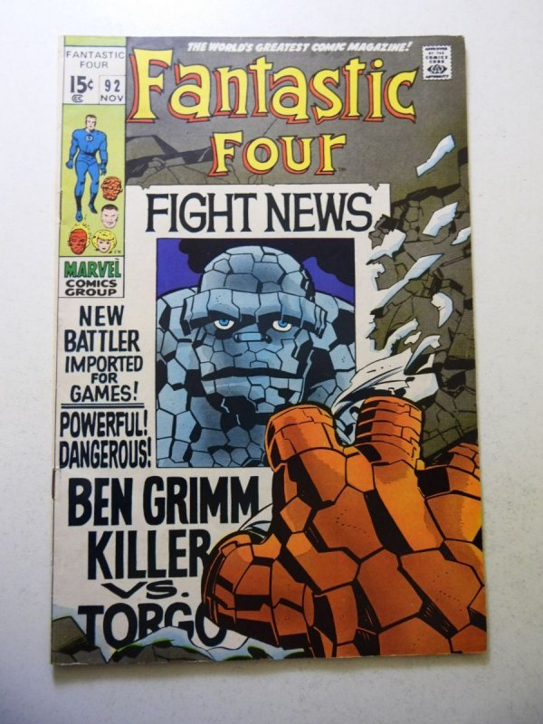 Fantastic Four #92 (1969) VG+ Condition small tape pull bc