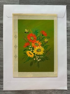 FATHERS DAY Red & Yellow Flowers w/ Two Bees 6.5x9 Greeting Card Art FD7608