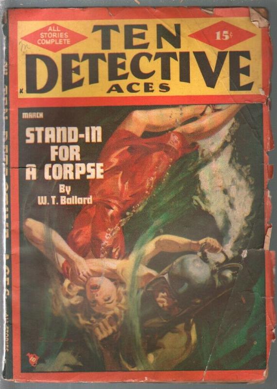 Ten Detective Aces 3/1948-Norman Saunders underwater menace cover-pulp thrill...