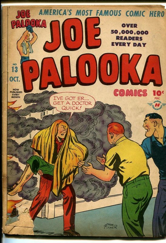 JOE PALOOKA COMICS #13-FIRE RESCUE COVER-HAM FISHER VG