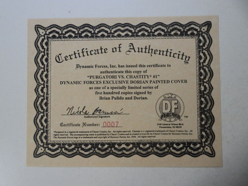 Purgatori vs. Chastity #1 Dynamic Forces Exclusive variant Signed w/coa VF+ Cond