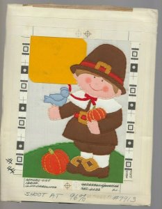 BOY WITH PUPKIN AND BIRD 8x10 #7913 Halloween Fabric Greeting Card Art