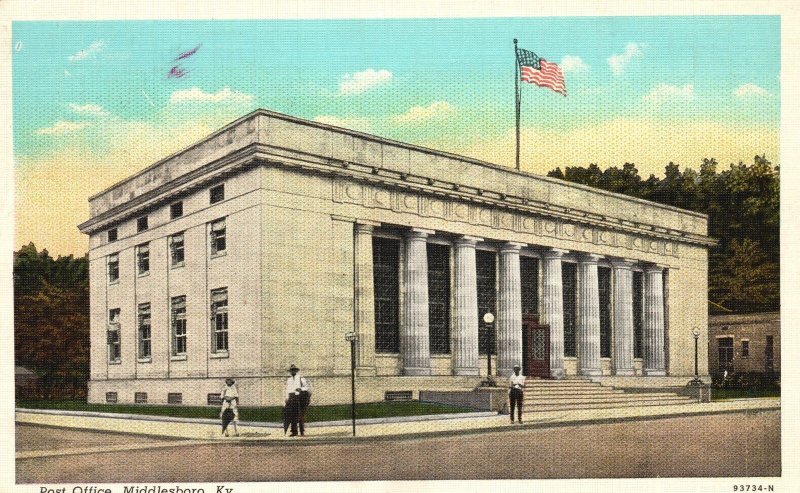 Vintage Postcard 1943 Post Office Building Landmark Middlesboro Kentucky Frank